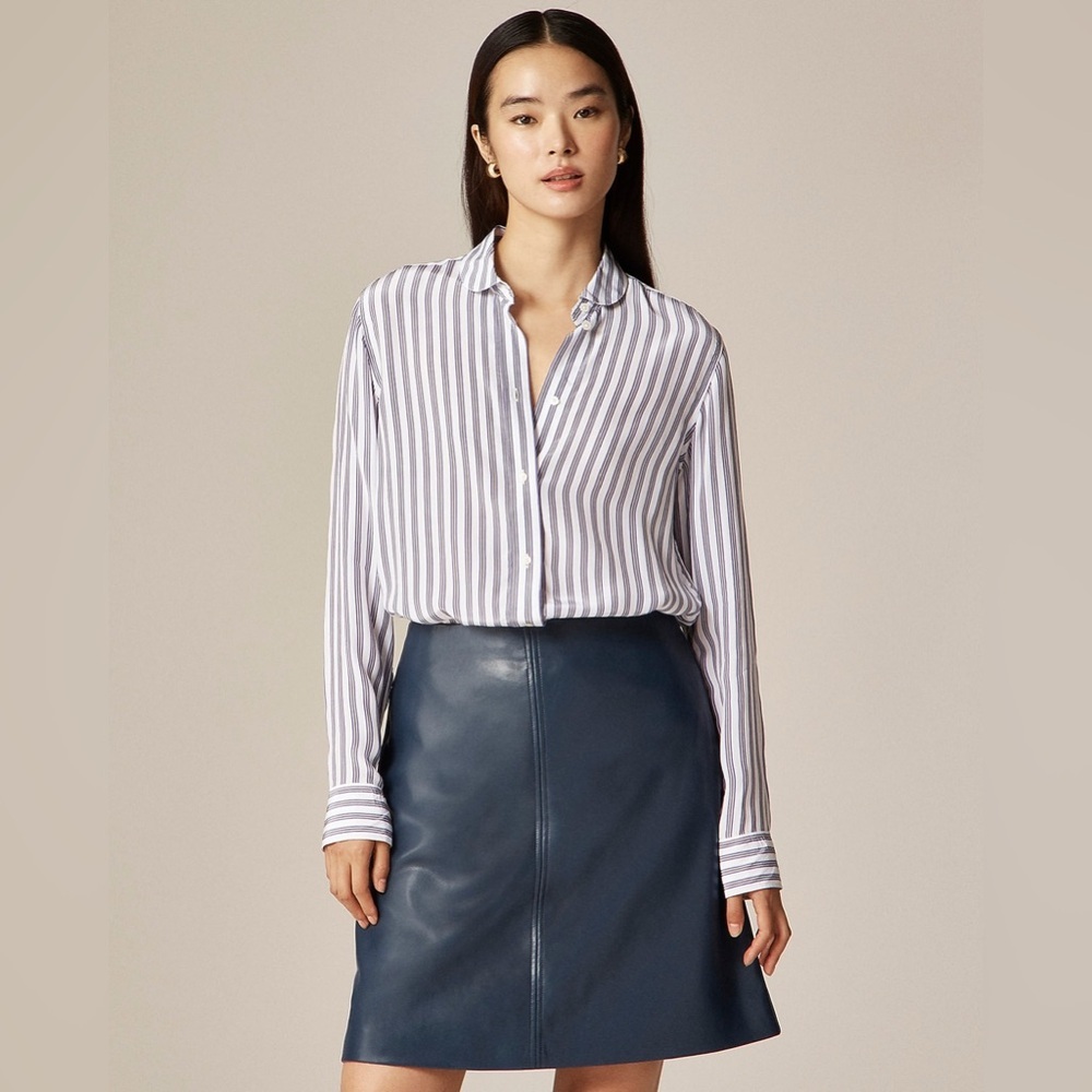 J. Crew Jules Classic-Fit Shirt In Striped Crepe De Chine Purple White Size 6
